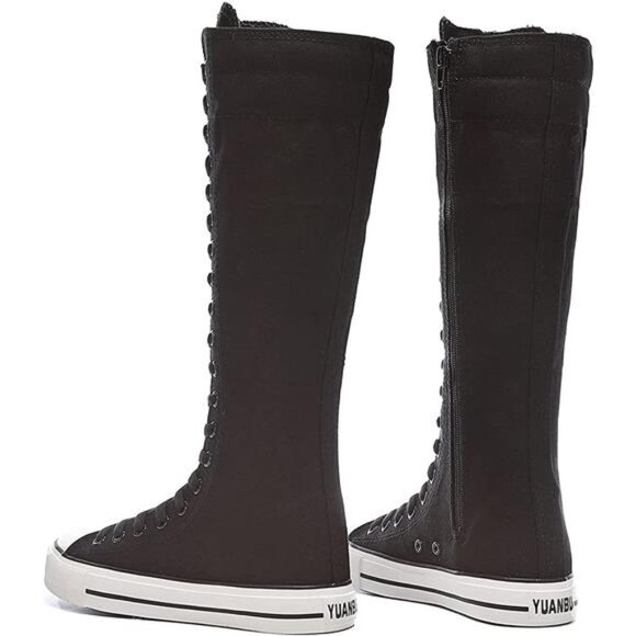 Women's Tall Canvas Lace up Knee High Sneakers - Picture 3 of 6